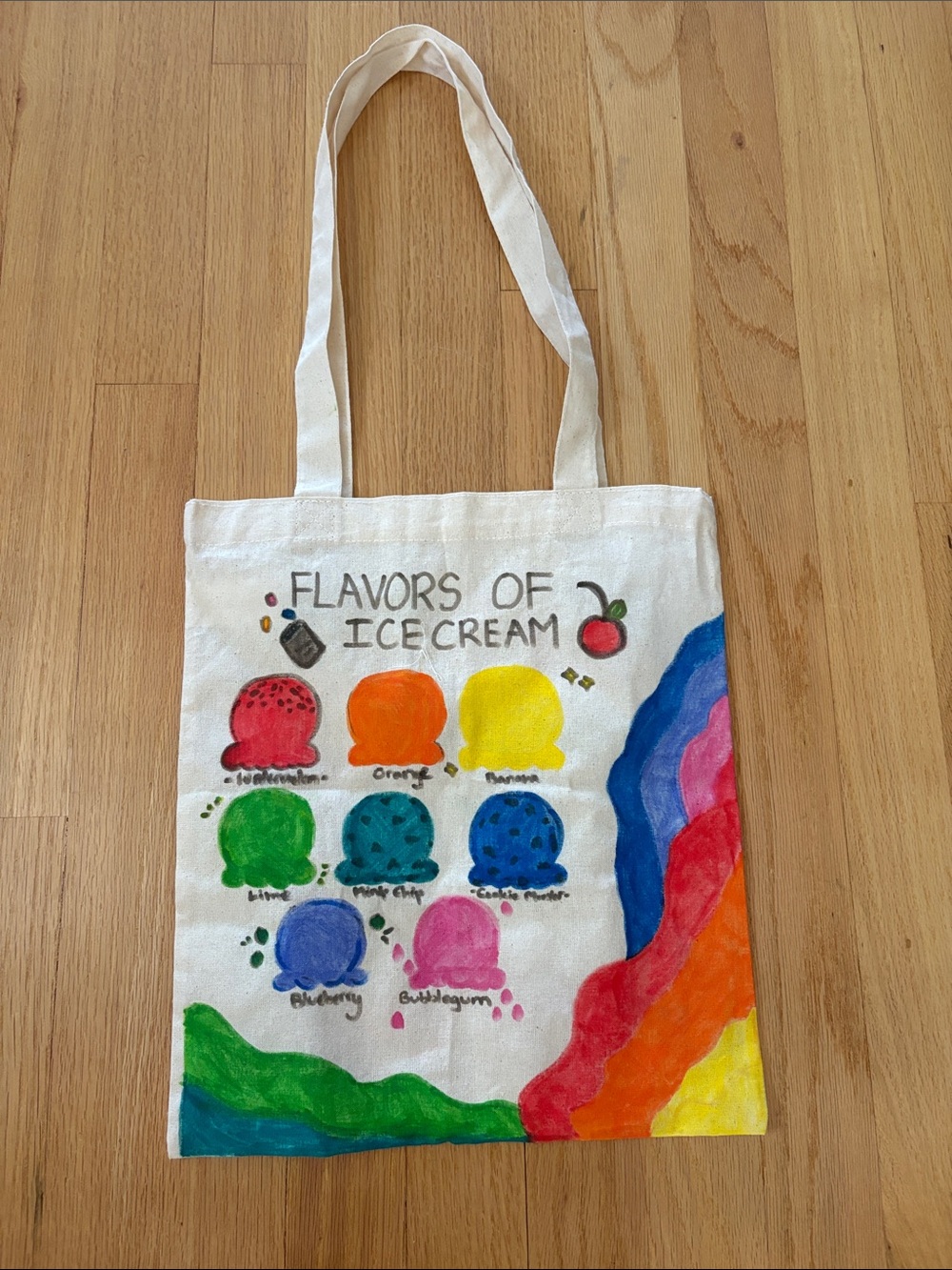 Hand-Painted 'Flavors of Ice Cream' Canvas Tote - Colorful Scoop Design
